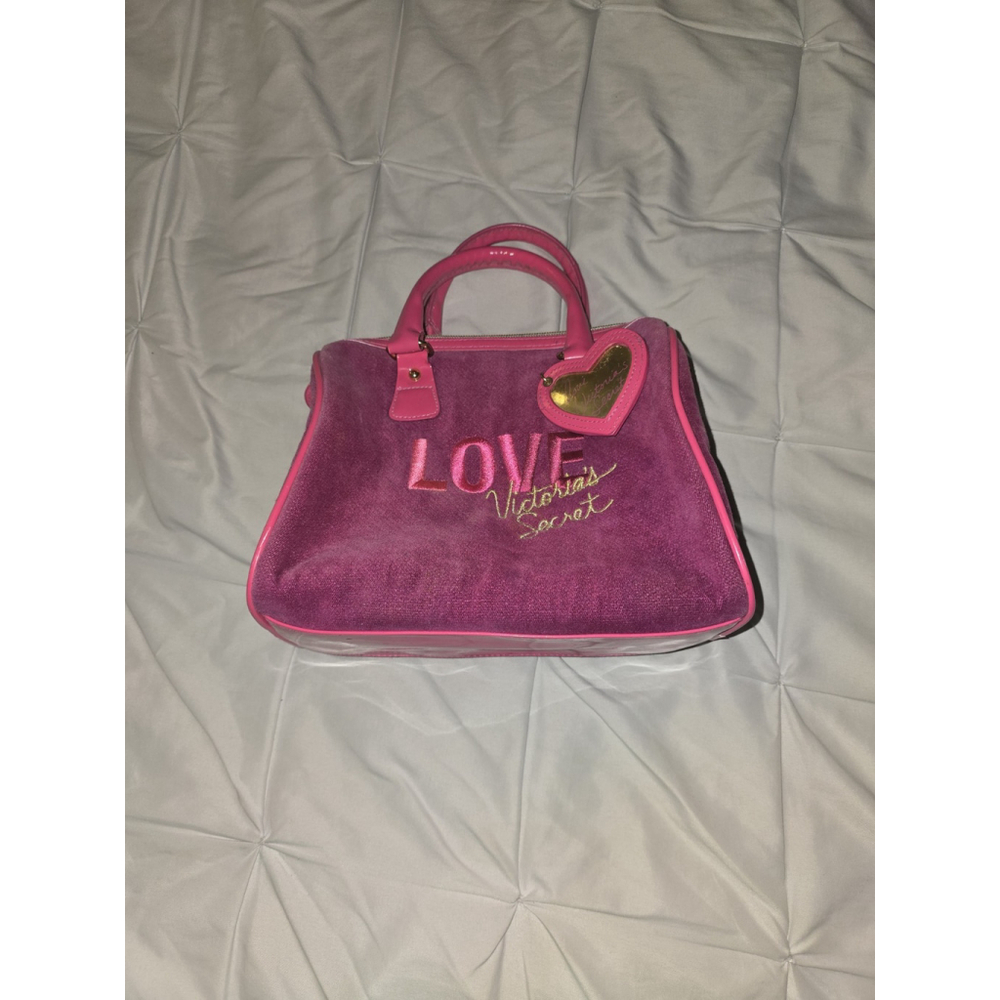 Victoria's Secret Love magenta faux suede velvet cosmetic bag